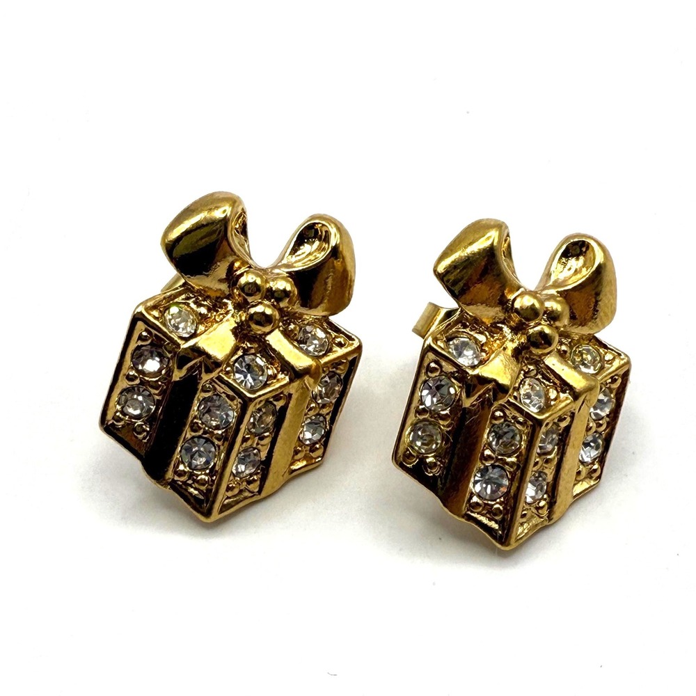 Vintage Avon Gold Tone Gift‎ Box Earrings – Novelty Collectible Jewelry